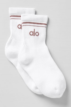White / Mushroom Alo Yoga Unisex Half-Crew Throwback Men Sock | KSA QMP925683