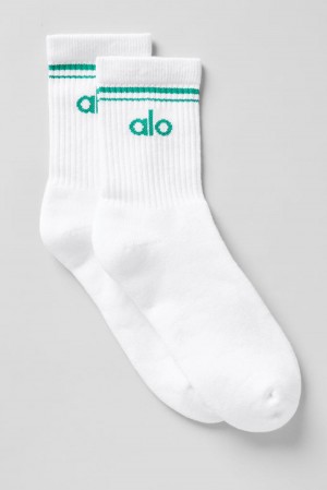 White / Spruce Green Alo Yoga Unisex Half-Crew Throwback Men Sock | KSA BKP704689