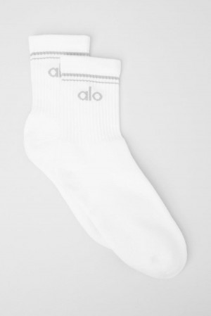 White / Titanium Alo Yoga Unisex Half-Crew Throwback Men Sock | KSA SIA976415