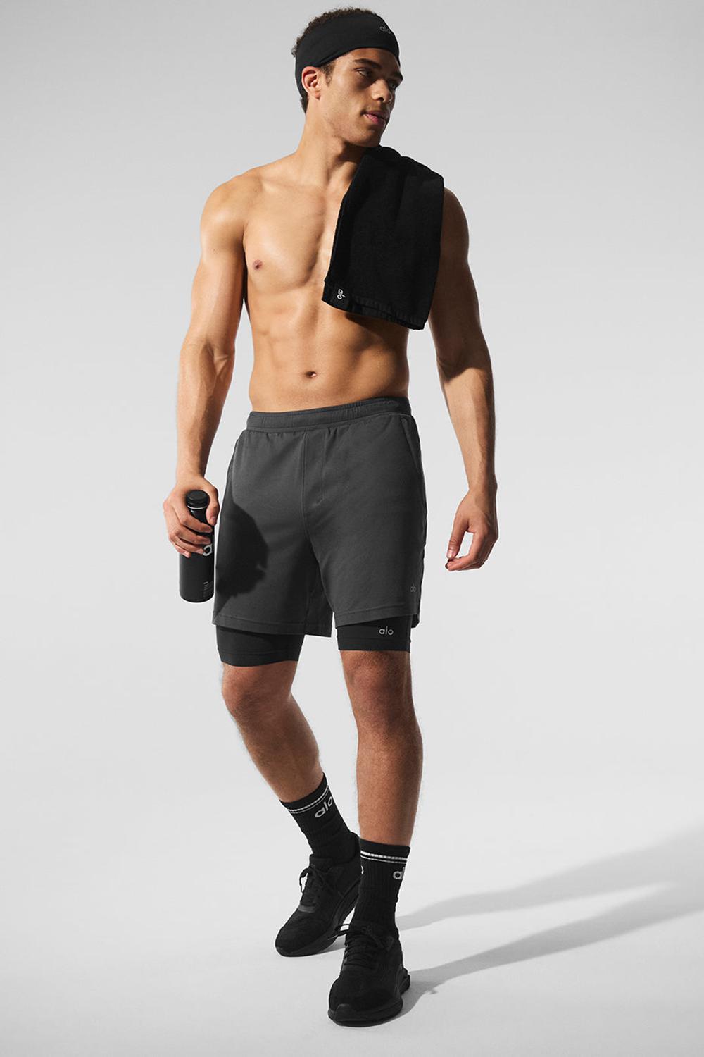 Anthracite / Black Alo Yoga Conquer React 2-In-1 Performance Men Short | KSA  MXE581069
