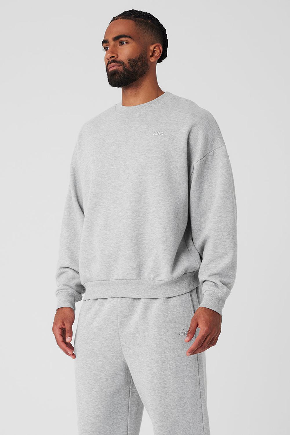Athletic Heather Grey Alo Yoga Accolade Crew Neck Men Pullover | KSA  RDI671938