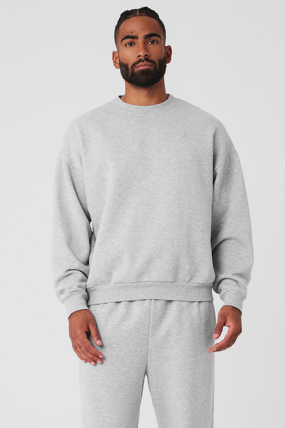 Athletic Heather Grey Alo Yoga Accolade Crew Neck Men Pullover | KSA  RDI671938