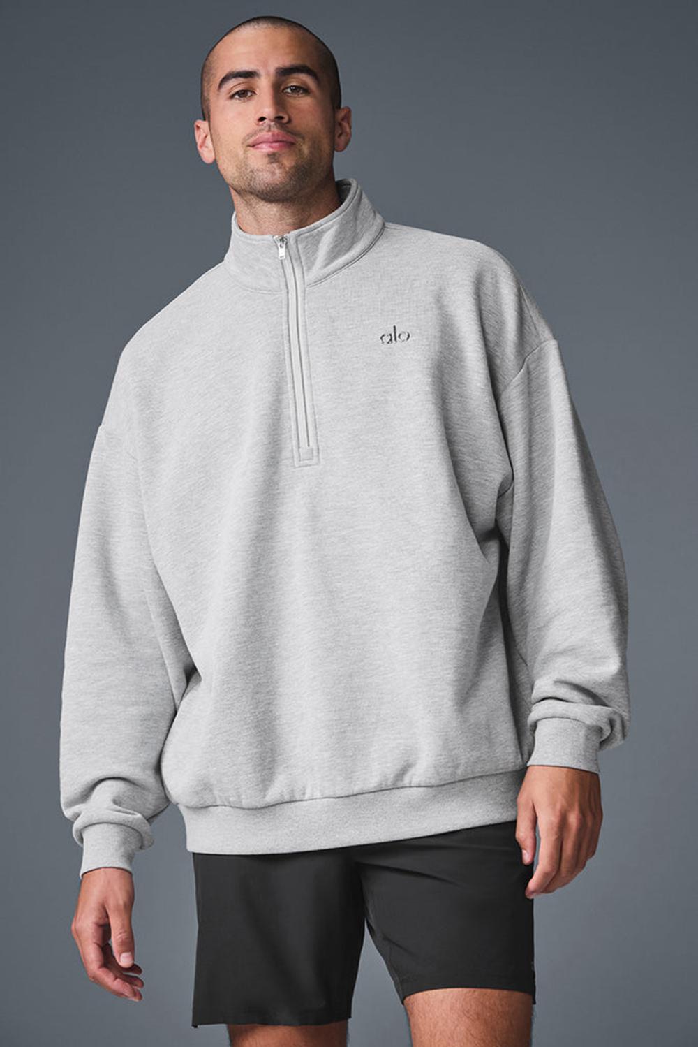 Athletic Heather Grey Alo Yoga Accolade 1/4 Zip Men Pullover | KSA  WEV368541
