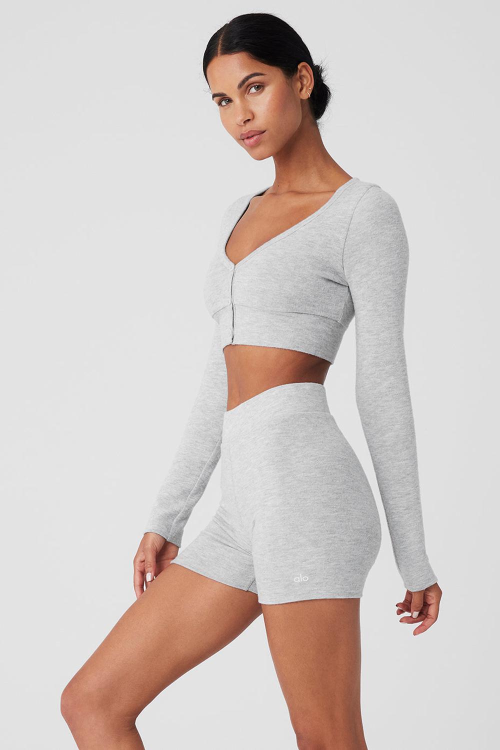 Athletic Heather Grey Alo Yoga Alolux Cropped Me Time Women Cardigan | KSA  LCT439762