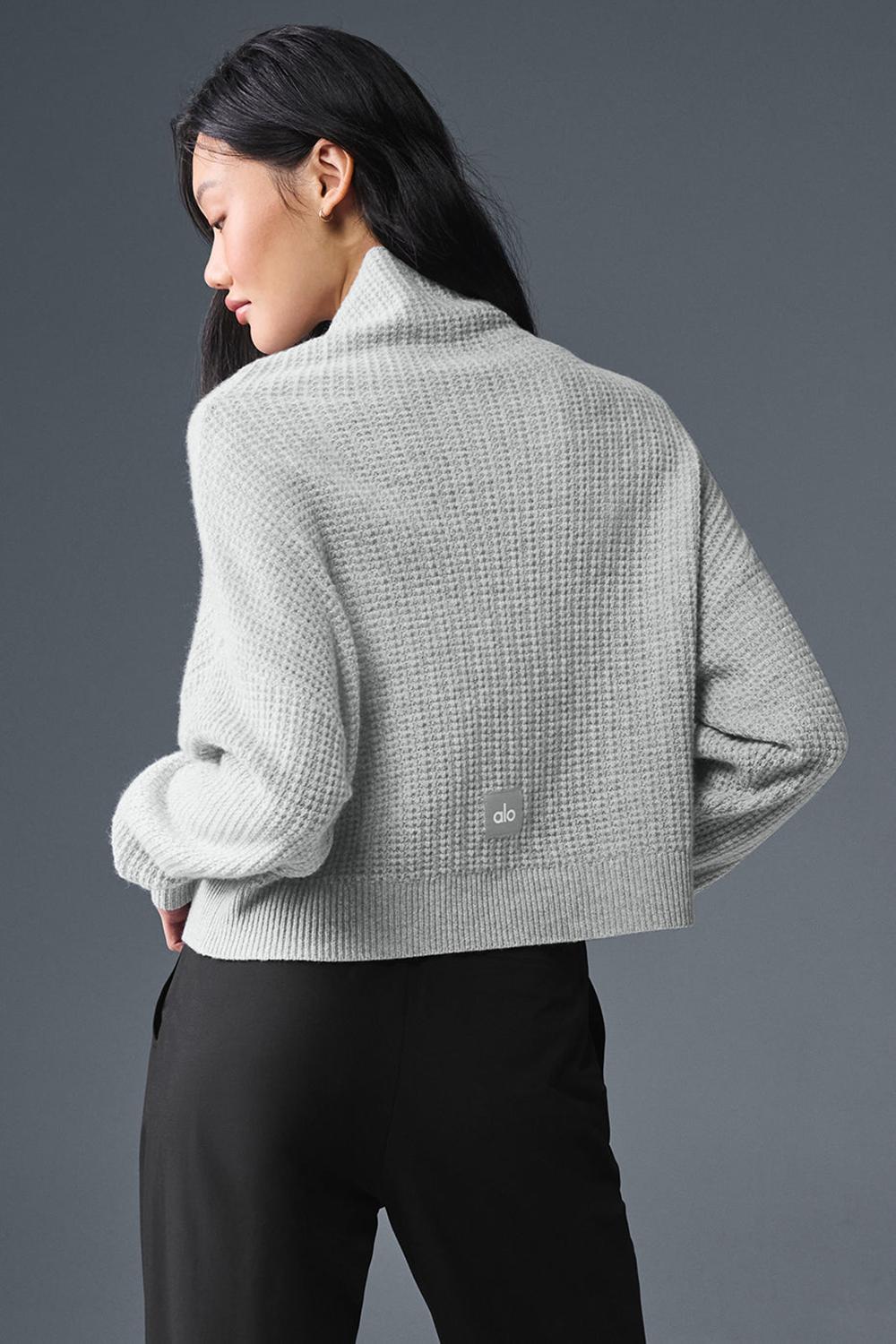 Athletic Heather Grey Alo Yoga Cashmere Plush Waffle Turtleneck Women Pullover | KSA  JTU596203