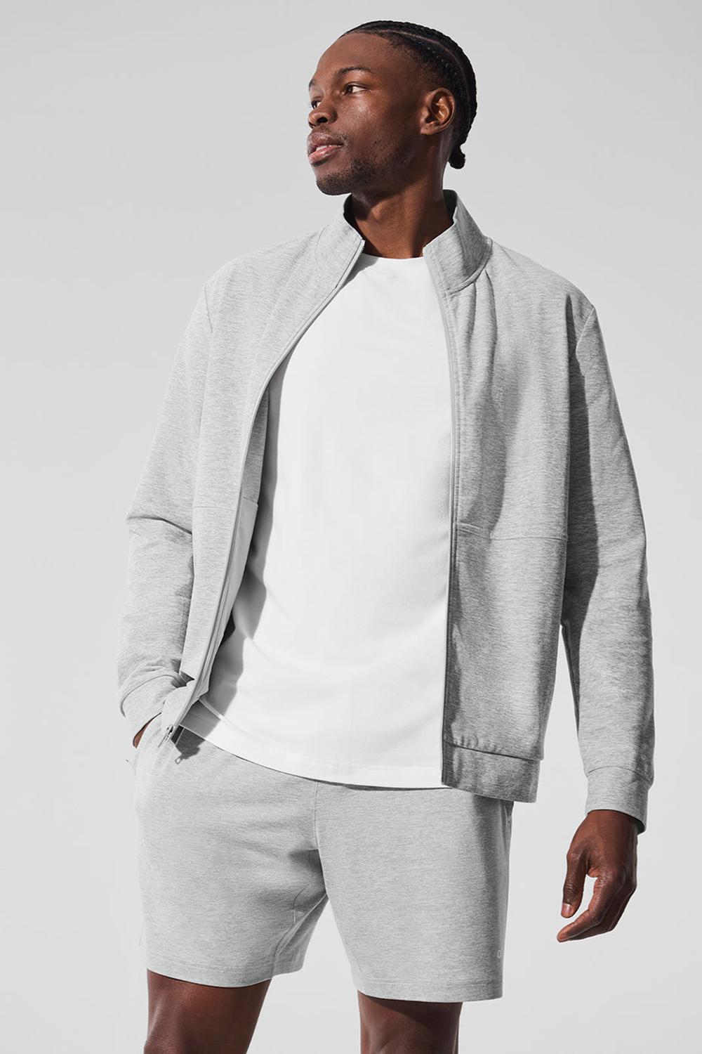 Athletic Heather Grey Alo Yoga Conquer Max Mock Neck Full Zip Men Jacket | KSA  XUM052731