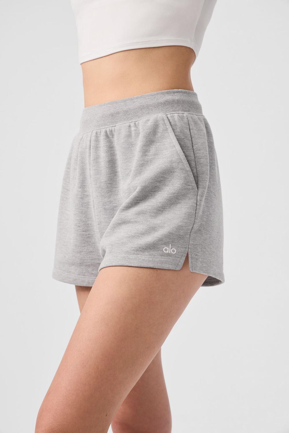 Athletic Heather Grey Alo Yoga Low Key Sweat Women Short | KSA  LDA648792