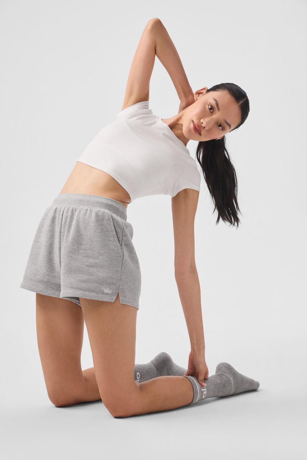 Athletic Heather Grey Alo Yoga Low Key Sweat Women Short | KSA  LDA648792