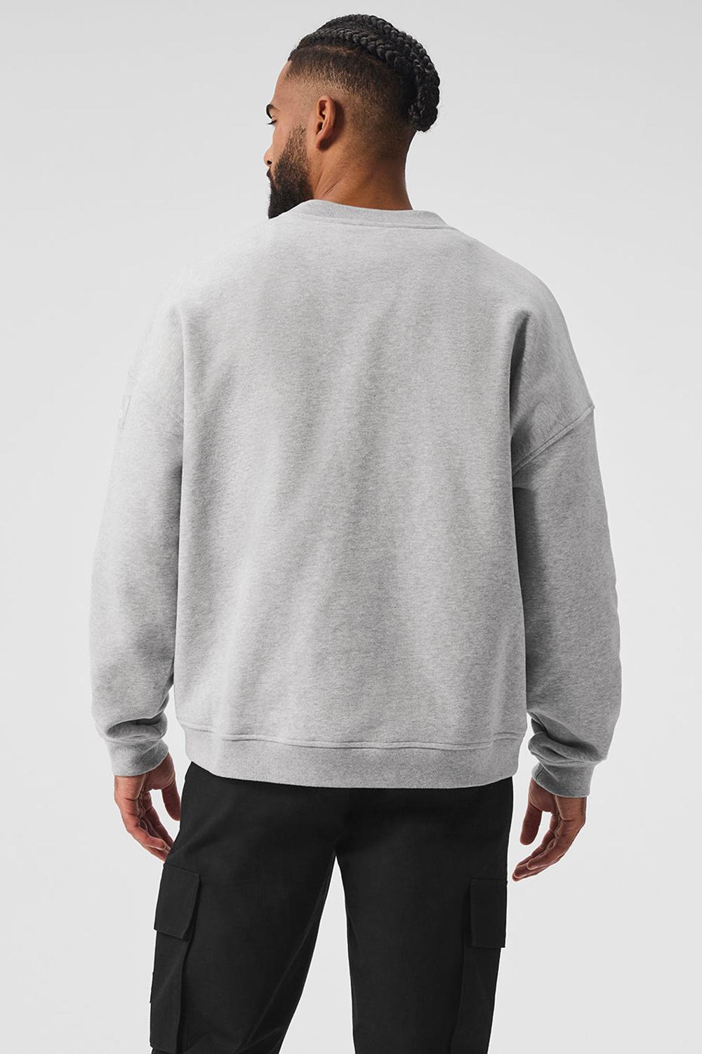 Athletic Heather Grey Alo Yoga Renown Heavy Weight Crew Neck Men Pullover | KSA  IKU253401