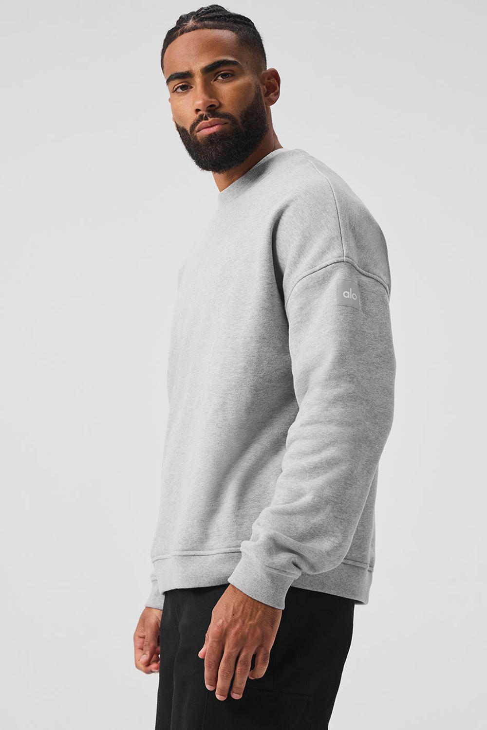 Athletic Heather Grey Alo Yoga Renown Heavy Weight Crew Neck Men Pullover | KSA  IKU253401