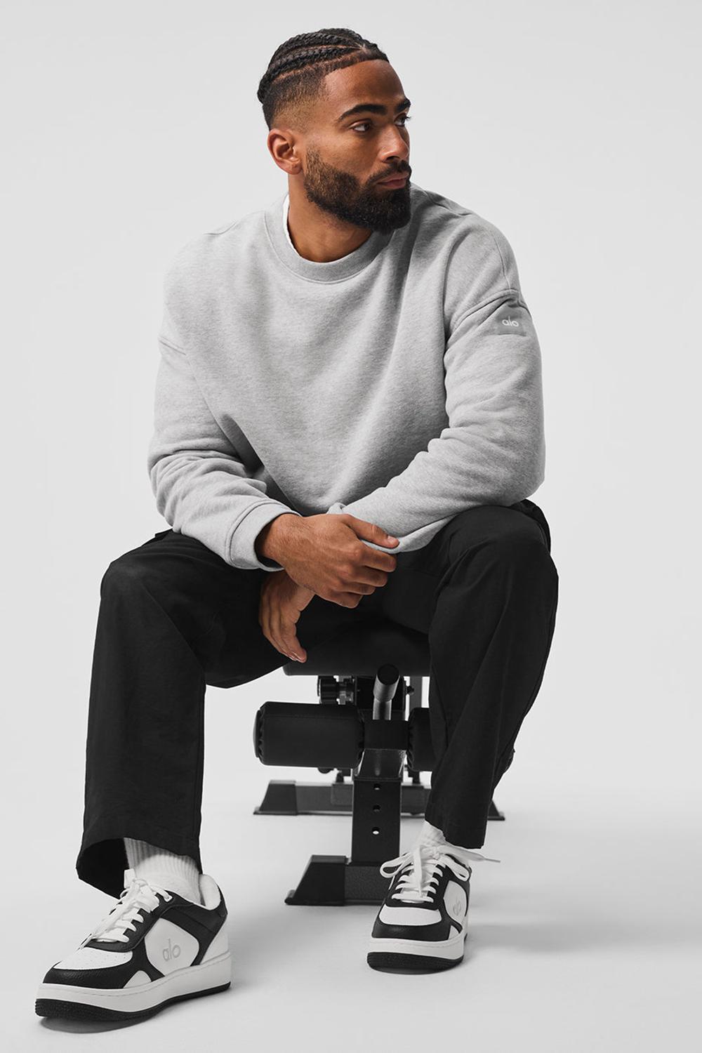 Athletic Heather Grey Alo Yoga Renown Heavy Weight Crew Neck Men Pullover | KSA  IKU253401
