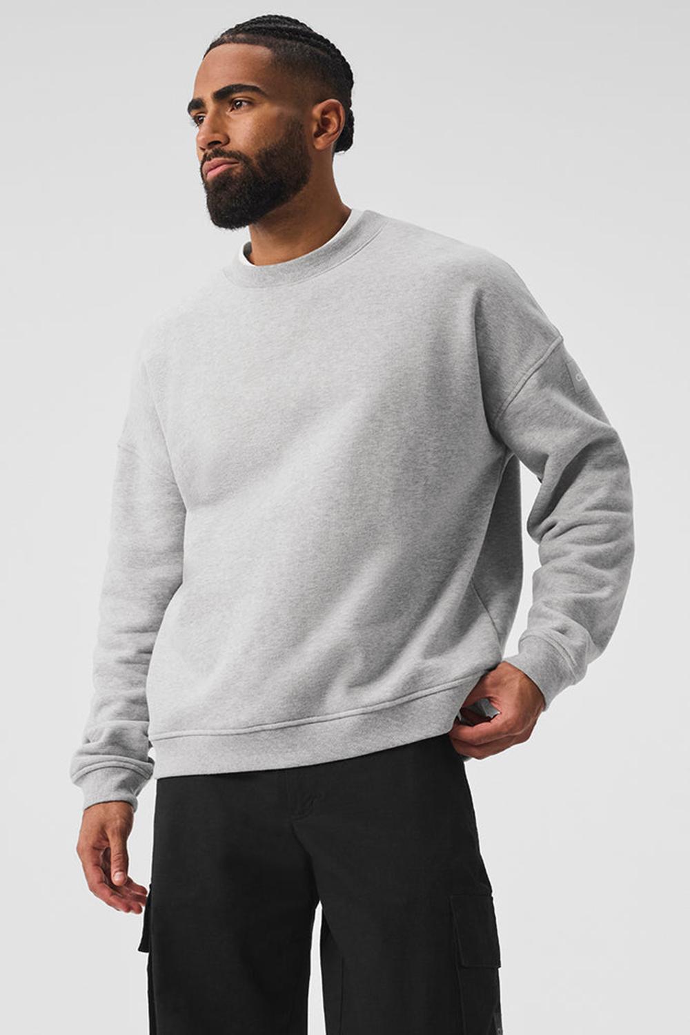 Athletic Heather Grey Alo Yoga Renown Heavy Weight Crew Neck Men Pullover | KSA  IKU253401