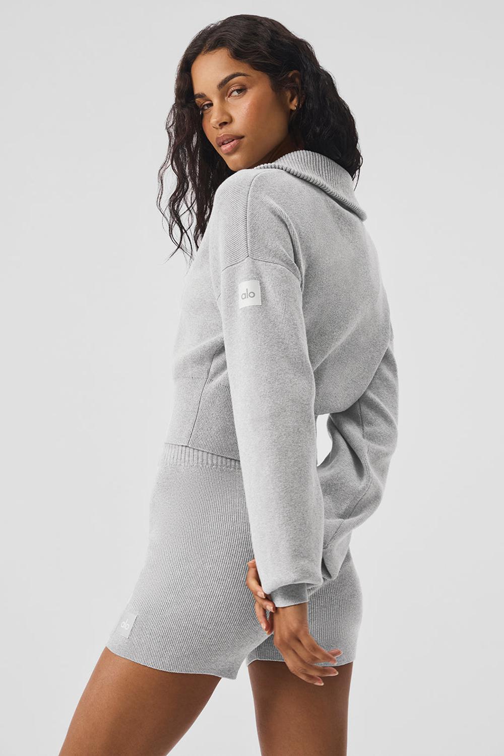 Athletic Heather Grey Alo Yoga Scholar Knit Cropped Full Zip Women Jacket | KSA  UWJ241896