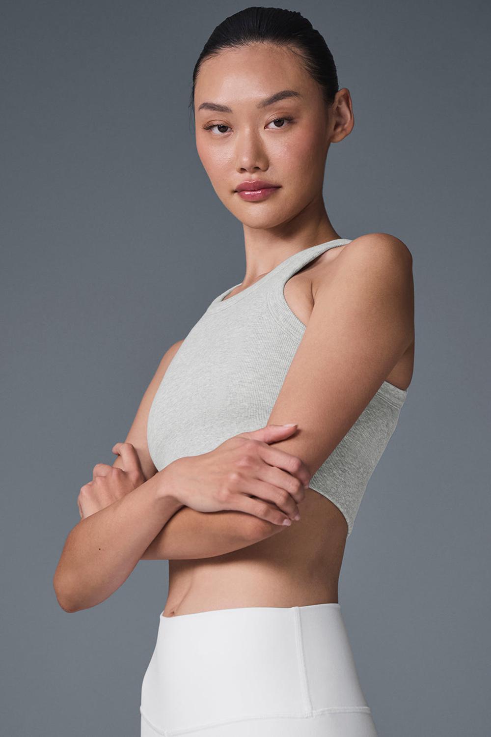 Athletic Heather Grey Alo Yoga Seamless Delight High Neck Women Bra | KSA  JVQ206918