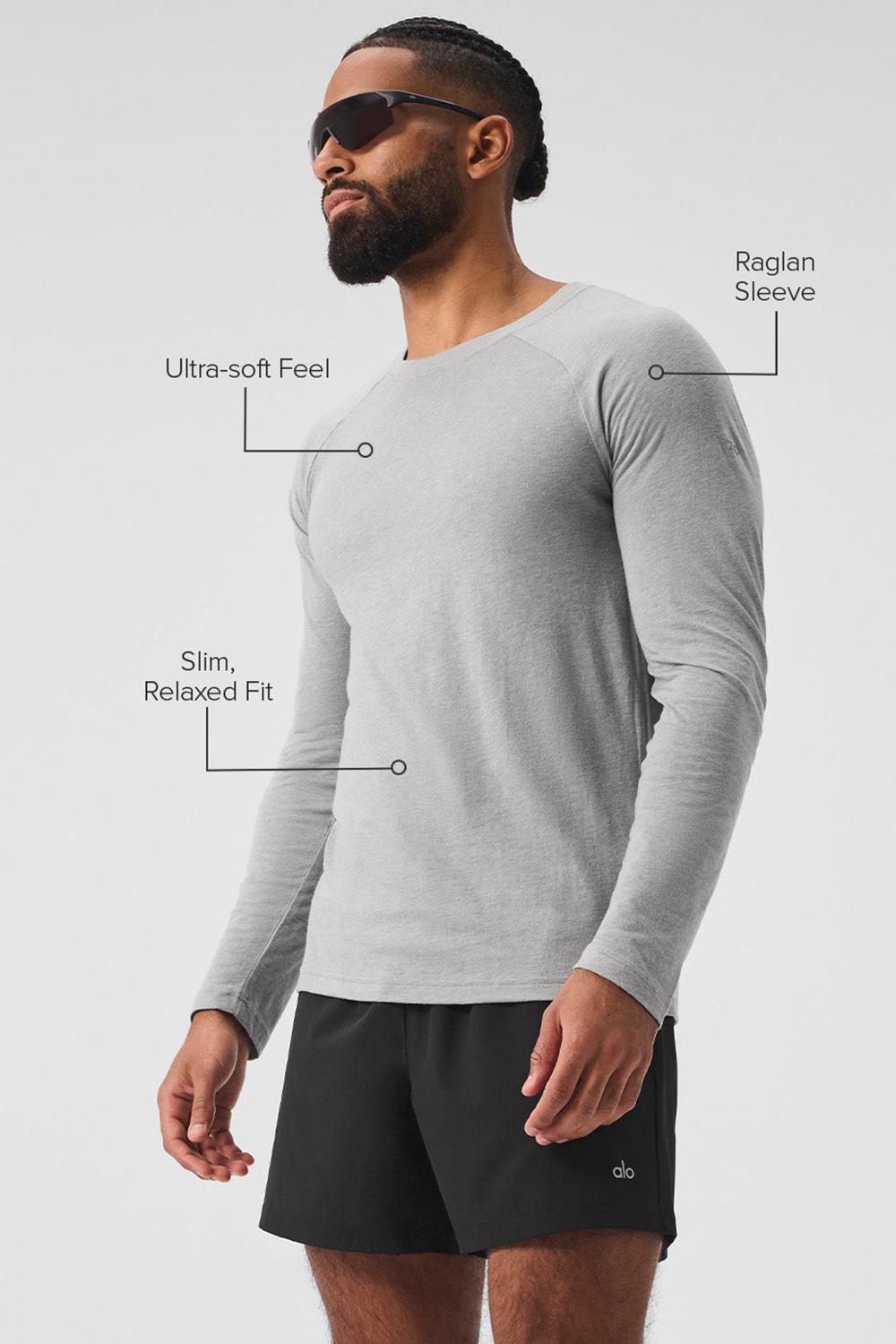 Athletic Heather Grey Alo Yoga Triumph Long Sleeve Men Tee | KSA  WZQ154268