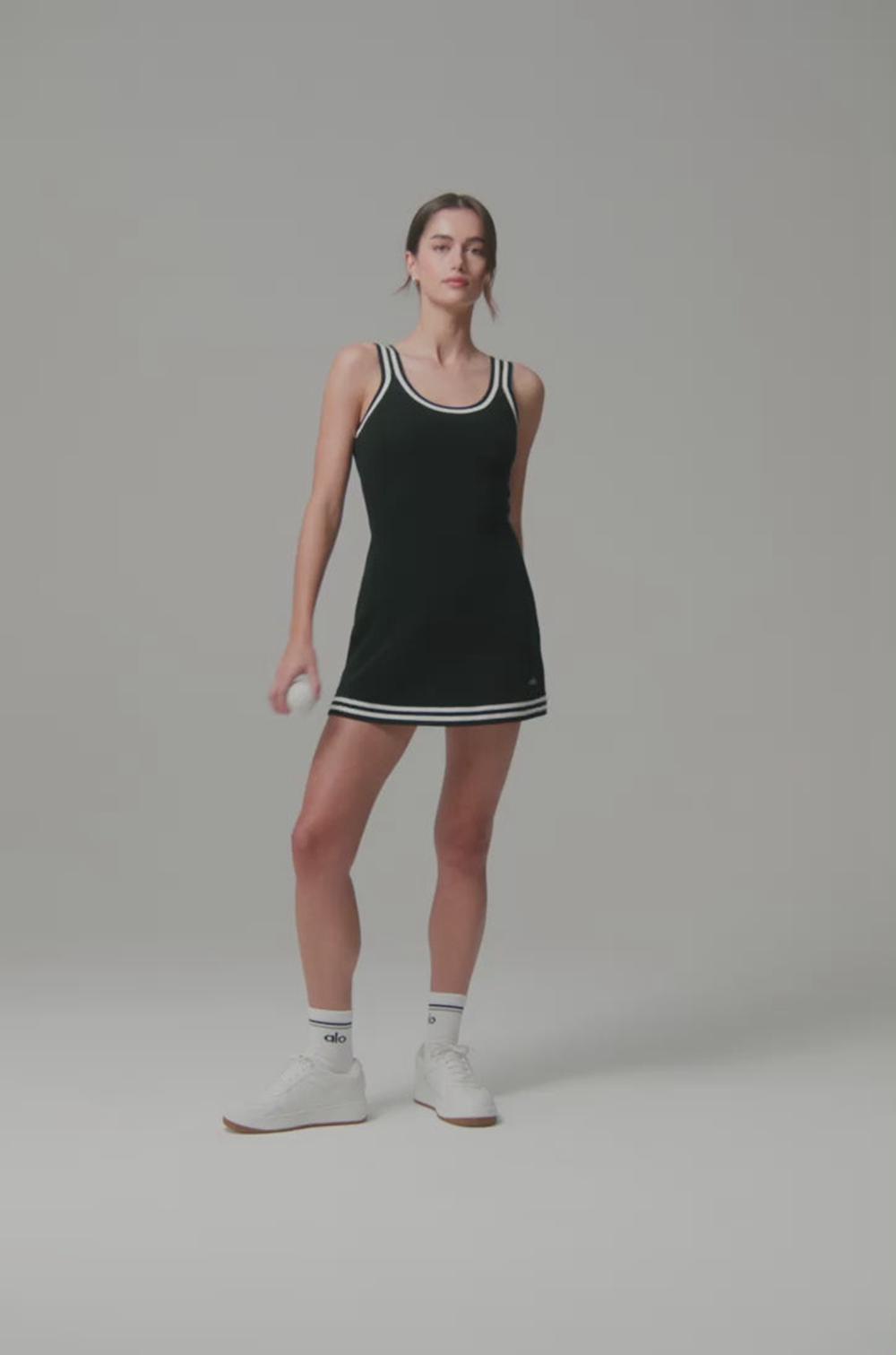 Athletic Heather Grey / White Alo Yoga Tennis Club Sweater Knit Women Dress | KSA  CZF850739