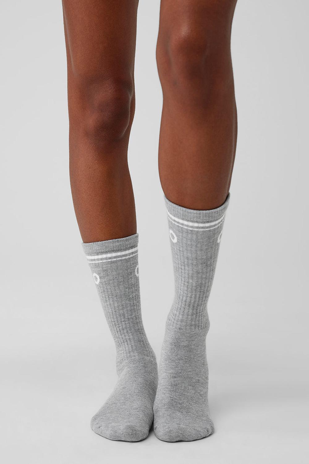 Athletic Heather Grey / White Alo Yoga Unisex Throwback Men Sock | KSA  XQB743028