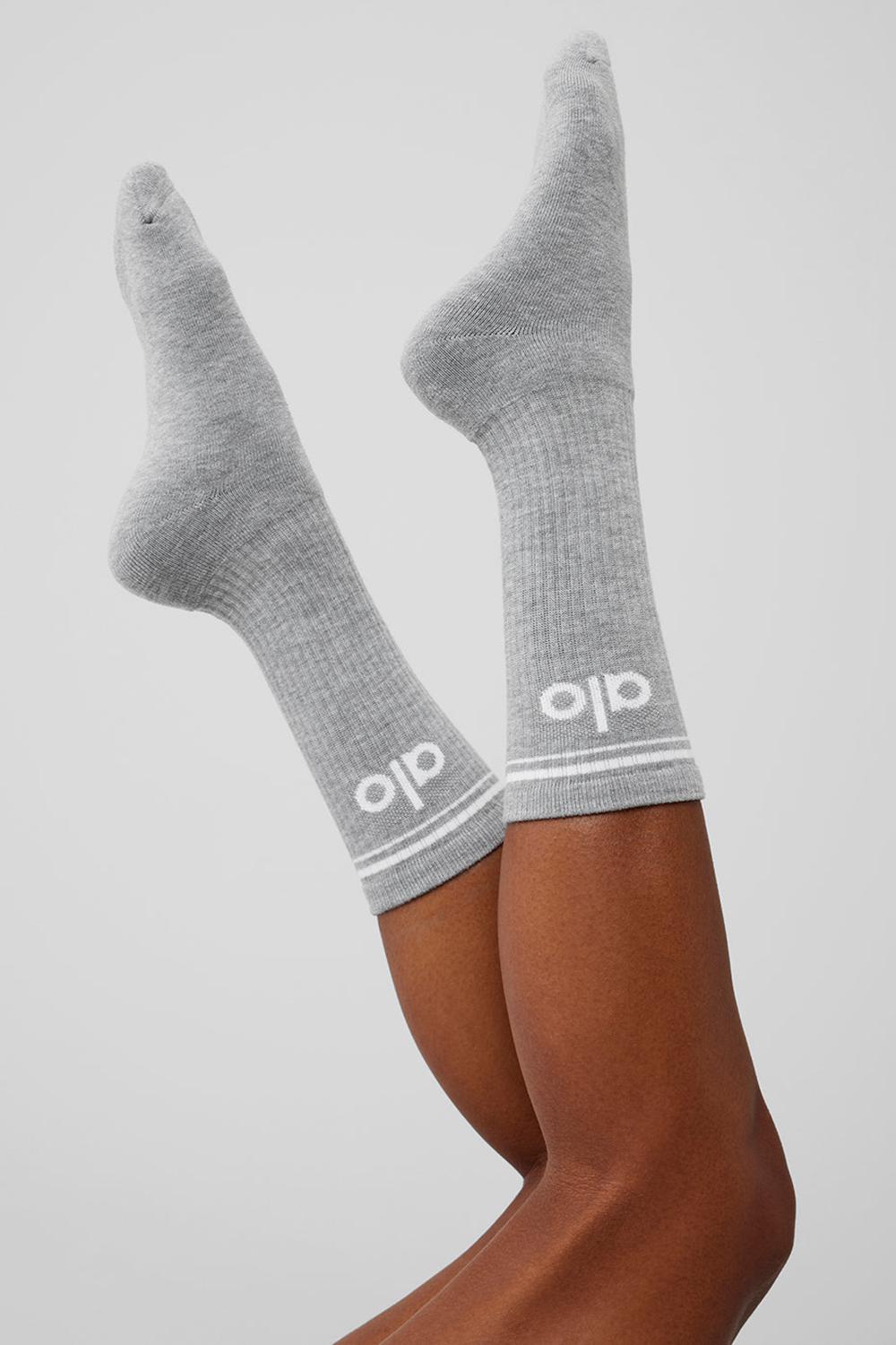 Athletic Heather Grey / White Alo Yoga Unisex Throwback Men Sock | KSA  XQB743028
