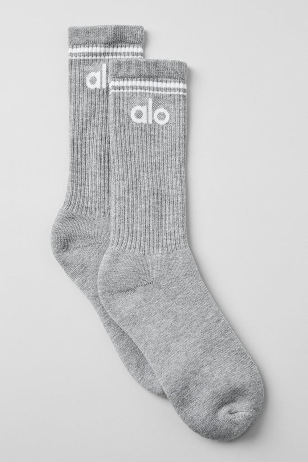 Athletic Heather Grey / White Alo Yoga Unisex Throwback Men Sock | KSA  XQB743028