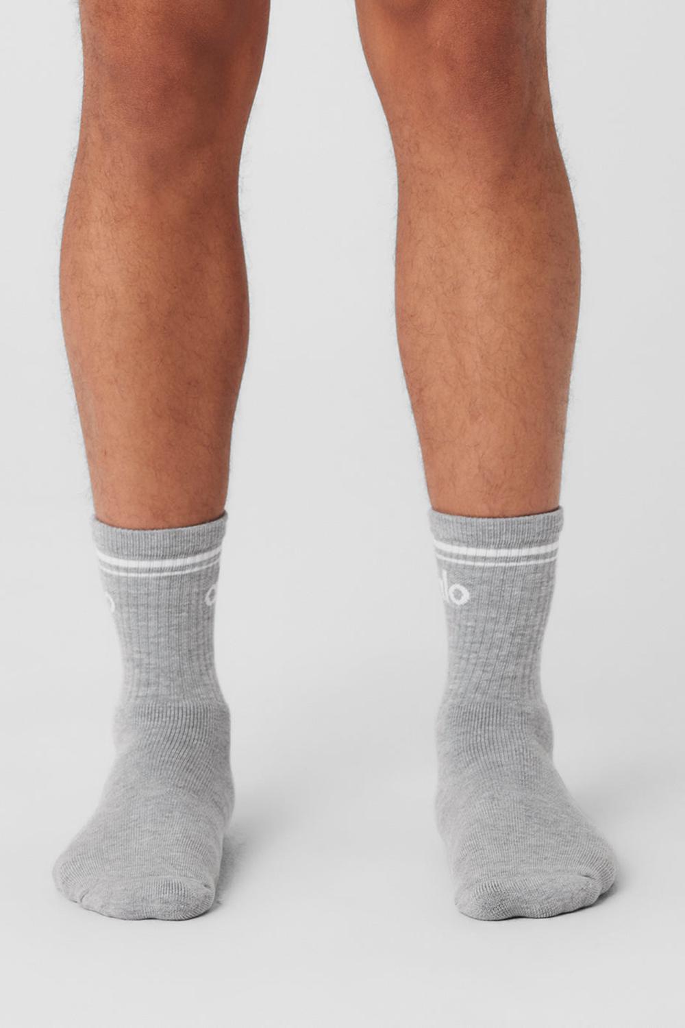Athletic Heather Grey / White Alo Yoga Unisex Half-Crew Throwback Men Sock | KSA  MHG564792