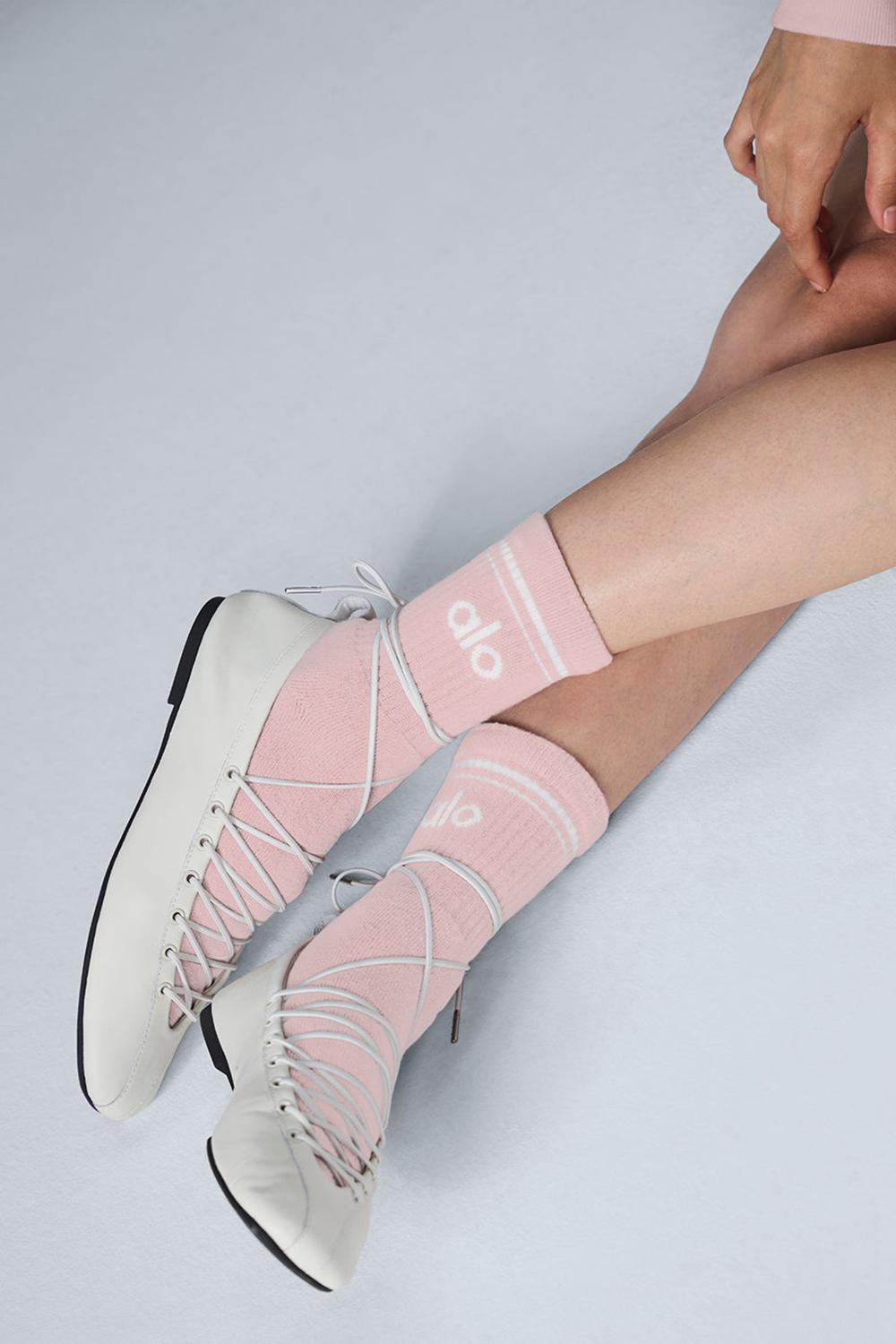 Ballet Pink / White Alo Yoga Unisex Half-Crew Throwback Men Sock | KSA  GZY972650