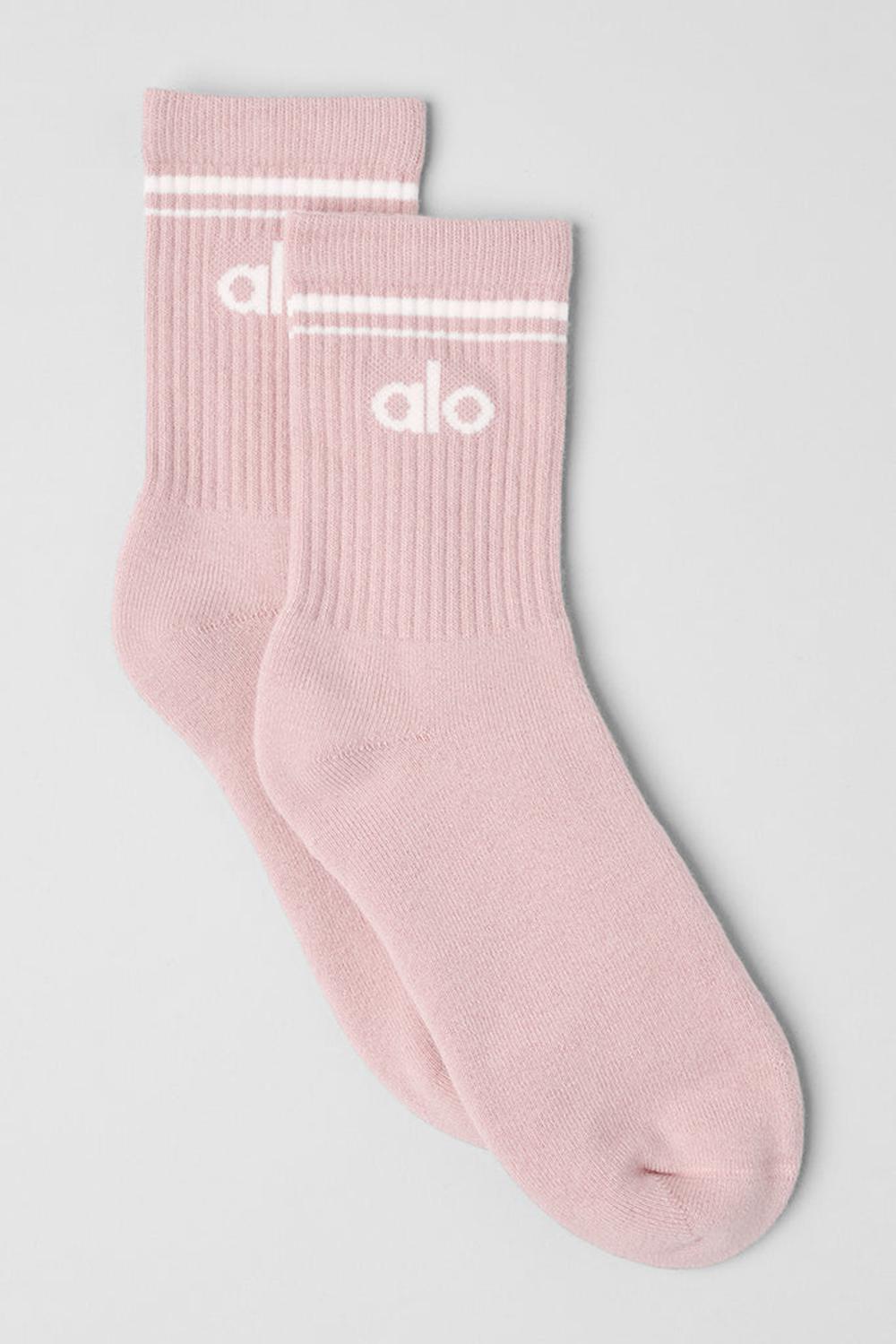 Ballet Pink / White Alo Yoga Unisex Half-Crew Throwback Men Sock | KSA  GZY972650