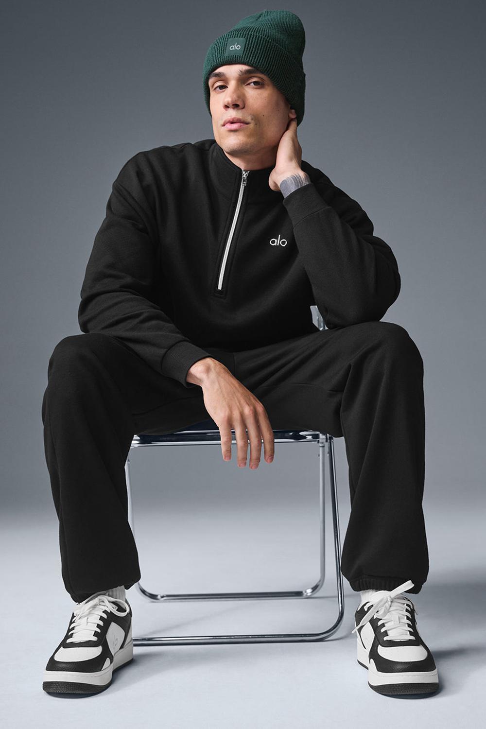 Black Alo Yoga Accolade 1/4 Zip Men Pullover | KSA  RJW325794