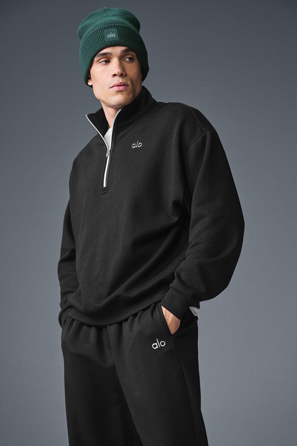 Black Alo Yoga Accolade 1/4 Zip Men Pullover | KSA  RJW325794