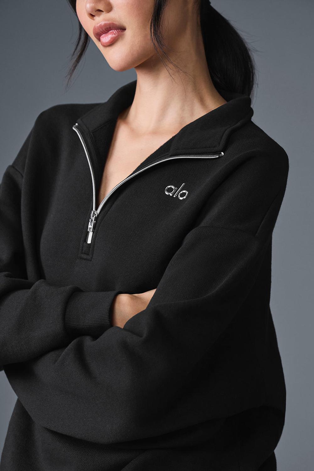 Black Alo Yoga Accolade 1/4 Zip Women Pullover | KSA  LMX146728