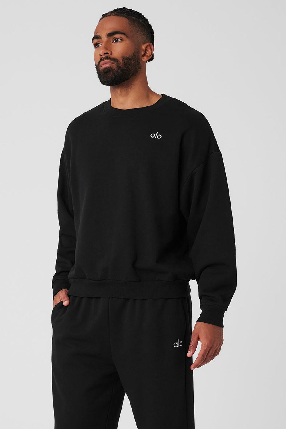 Black Alo Yoga Accolade Crew Neck Men Pullover | KSA  NAK150472