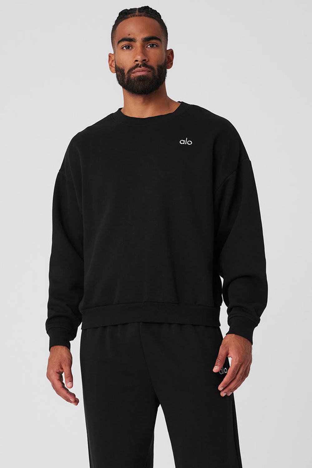 Black Alo Yoga Accolade Crew Neck Men Pullover | KSA  NAK150472