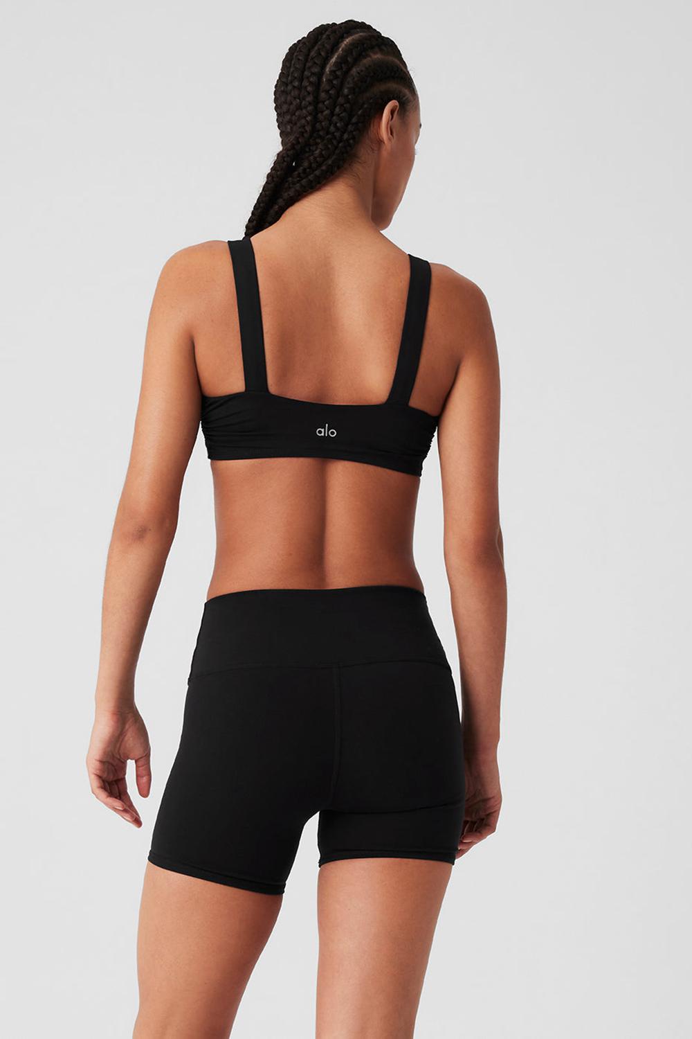 Black Alo Yoga Airbrush Cinch Women Bra | KSA  ABZ086741