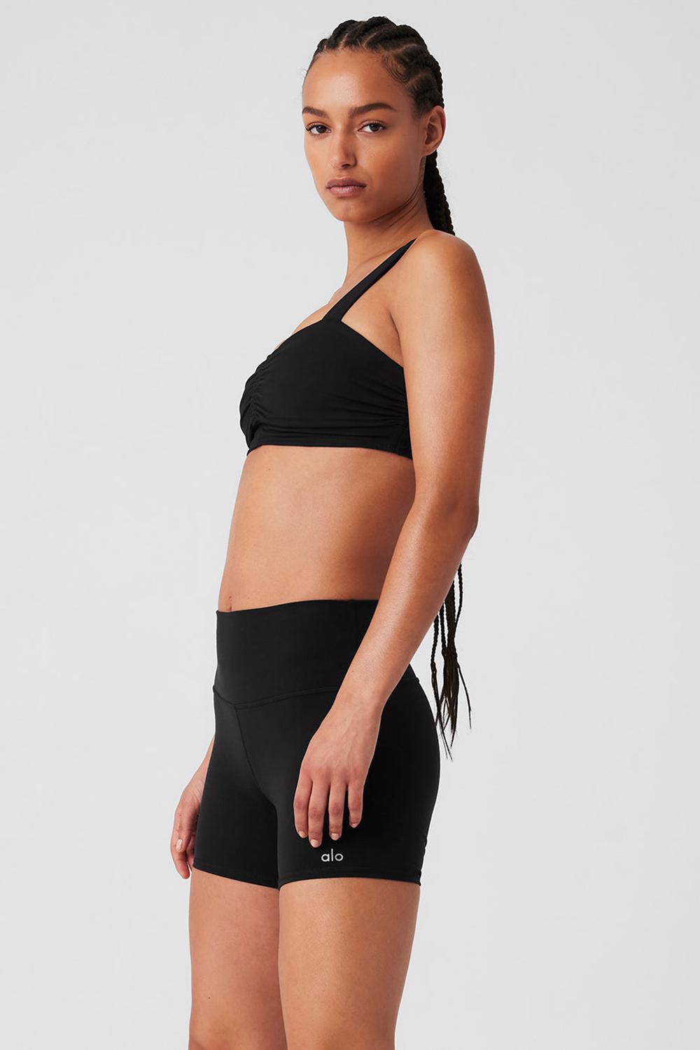 Black Alo Yoga Airbrush Cinch Women Bra | KSA  ABZ086741