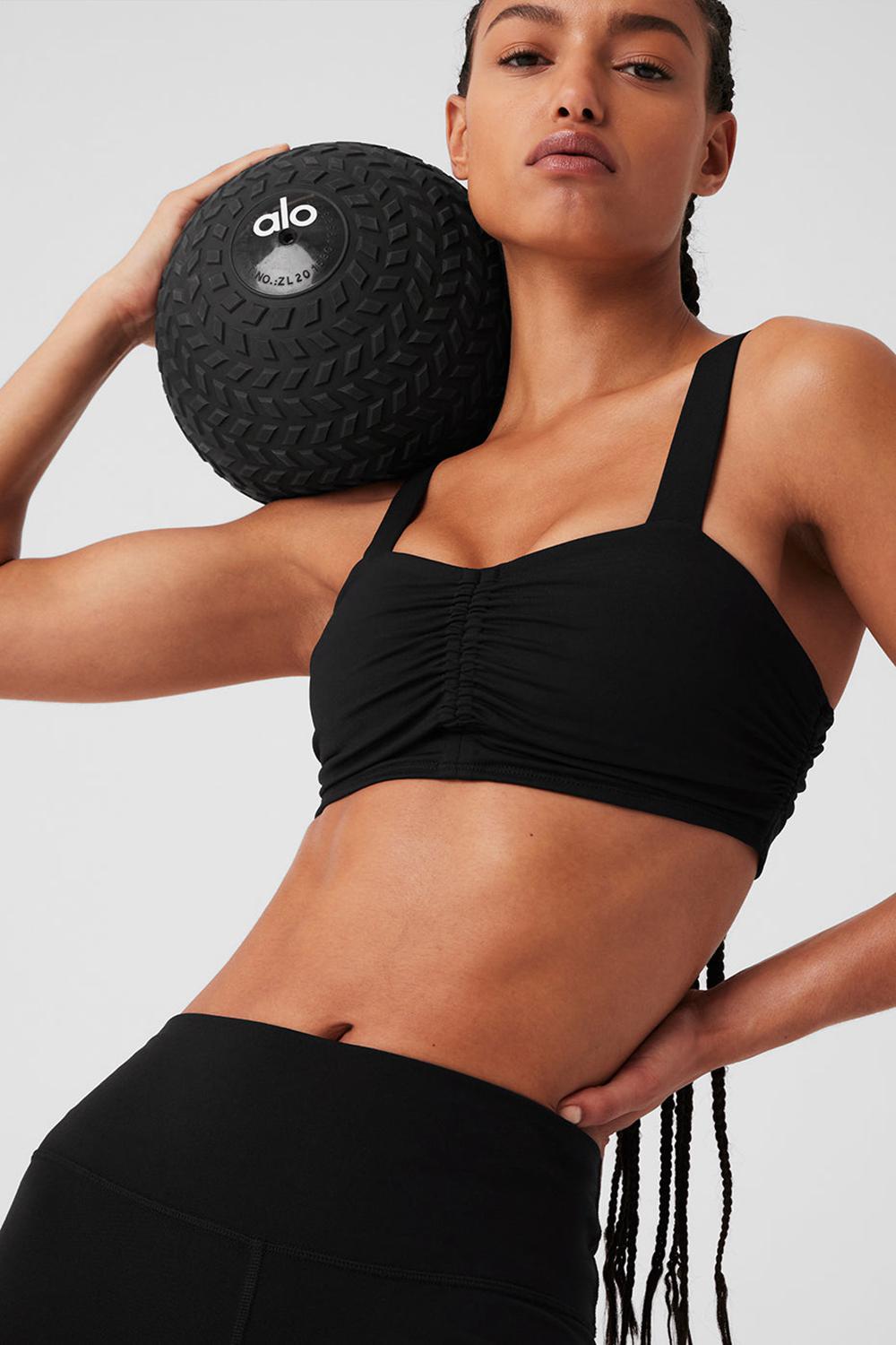Black Alo Yoga Airbrush Cinch Women Bra | KSA  ABZ086741