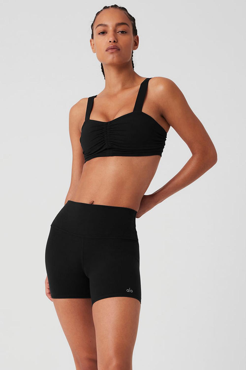 Black Alo Yoga Airbrush Cinch Women Bra | KSA  ABZ086741