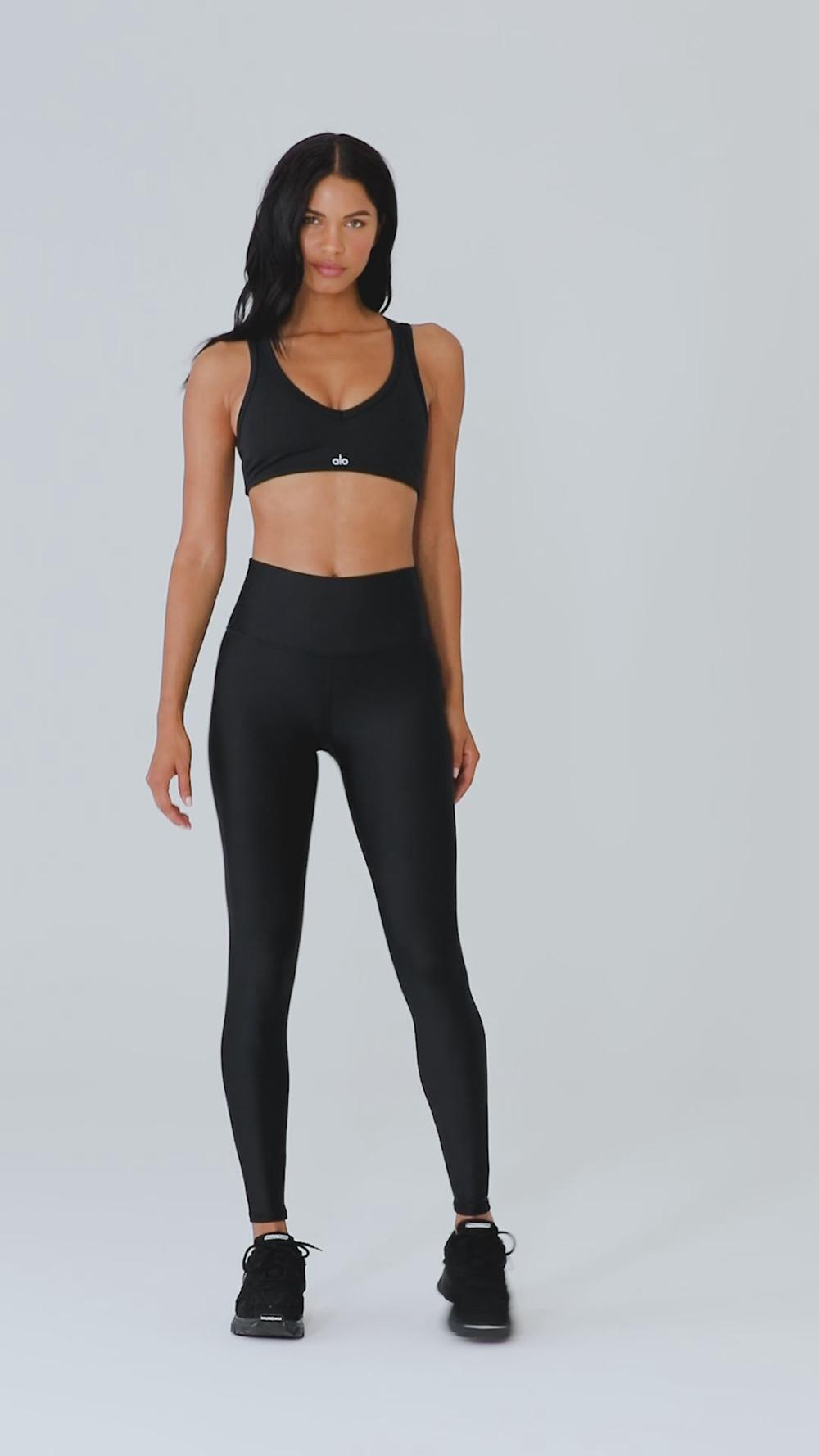 Black Alo Yoga Airlift Ribbed Jump Start V-Neck Women Bra | KSA  HBA714298