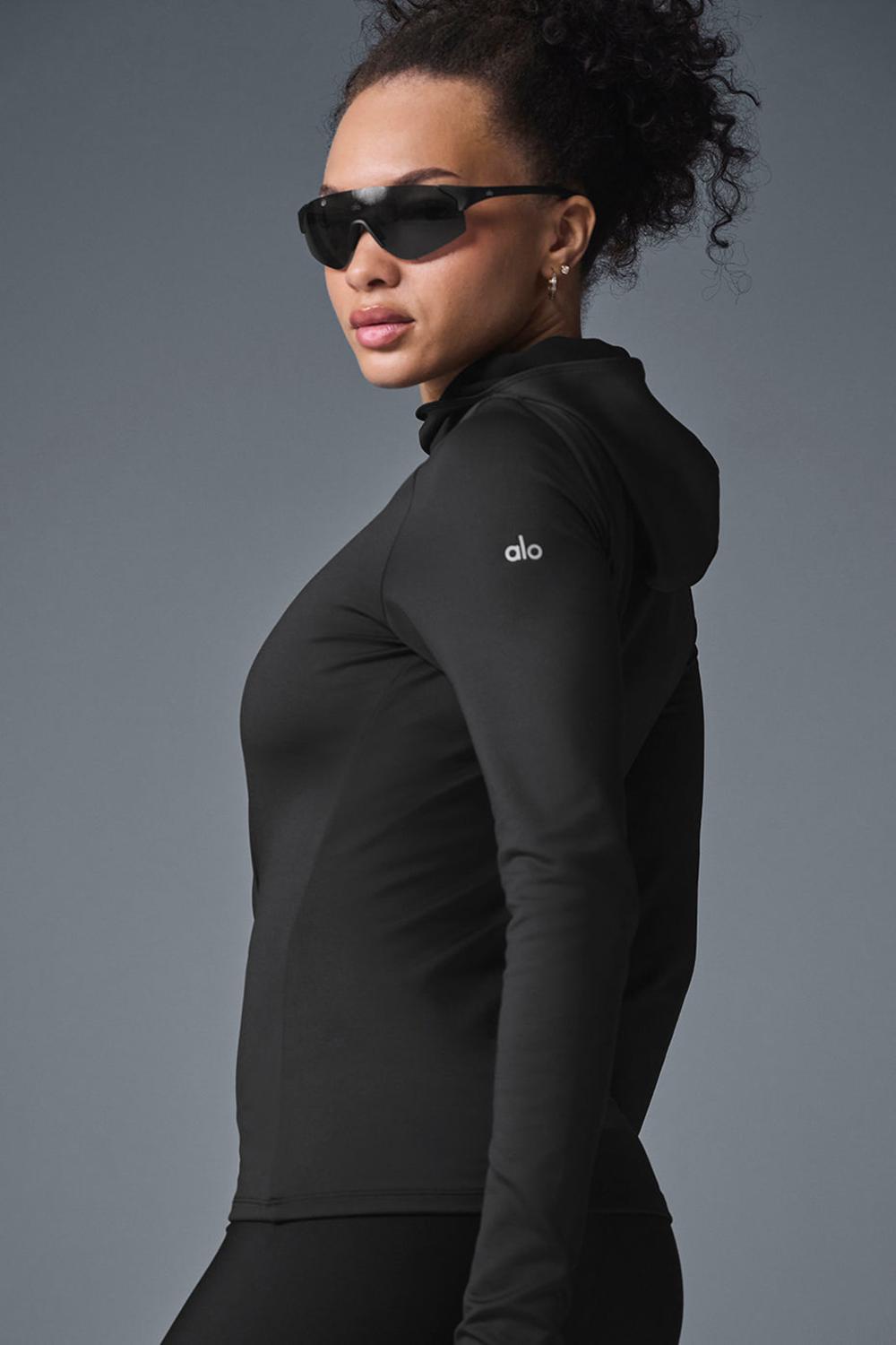 Black Alo Yoga Airlift Winter Warm Runner Women Hoodie | KSA  IAF495076