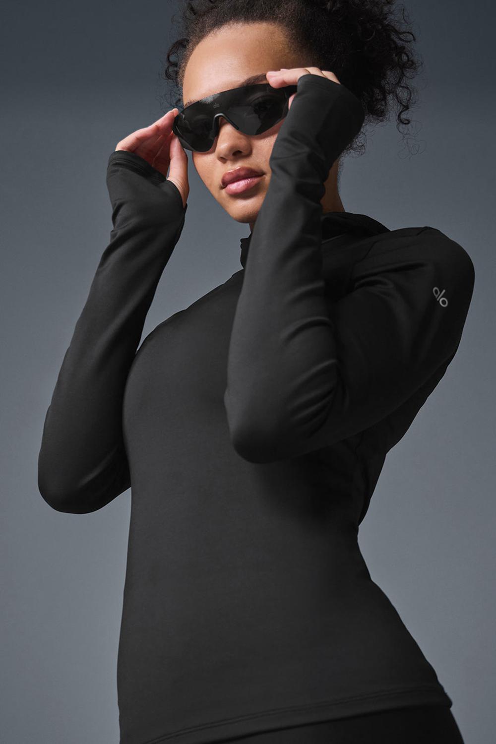 Black Alo Yoga Airlift Winter Warm Runner Women Hoodie | KSA  IAF495076