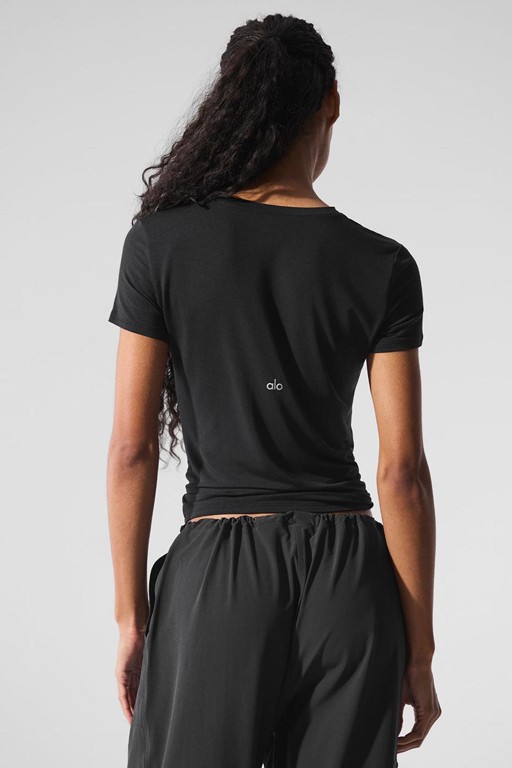 Black Alo Yoga All Day Women Short Sleeve | KSA  FZU439085
