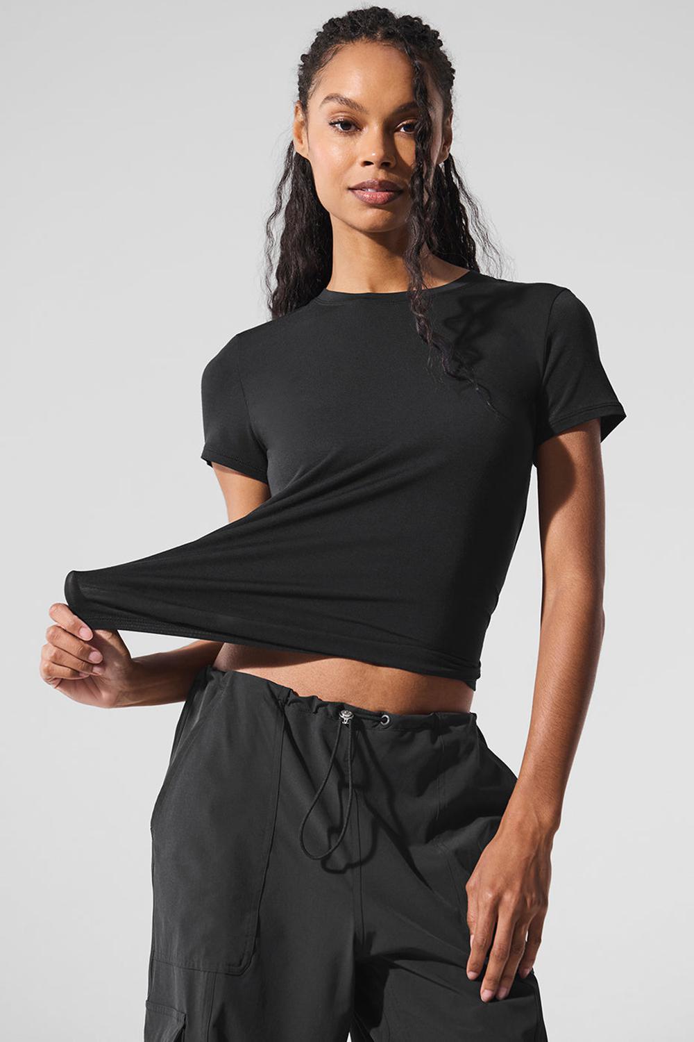 Black Alo Yoga All Day Women Short Sleeve | KSA  FZU439085