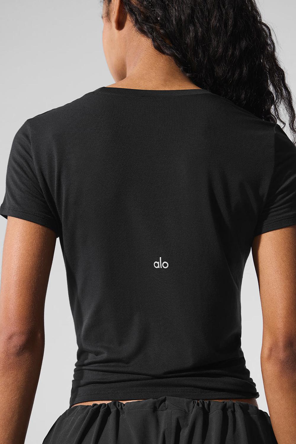 Black Alo Yoga All Day Women Short Sleeve | KSA  FZU439085