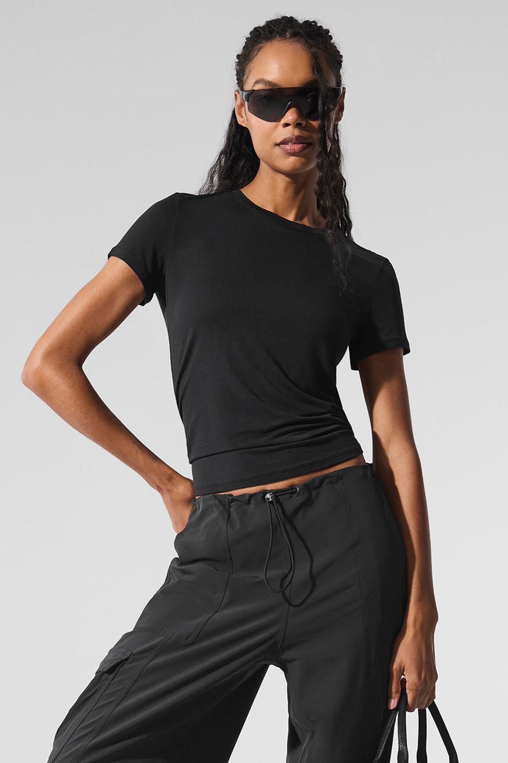 Black Alo Yoga All Day Women Short Sleeve | KSA  FZU439085