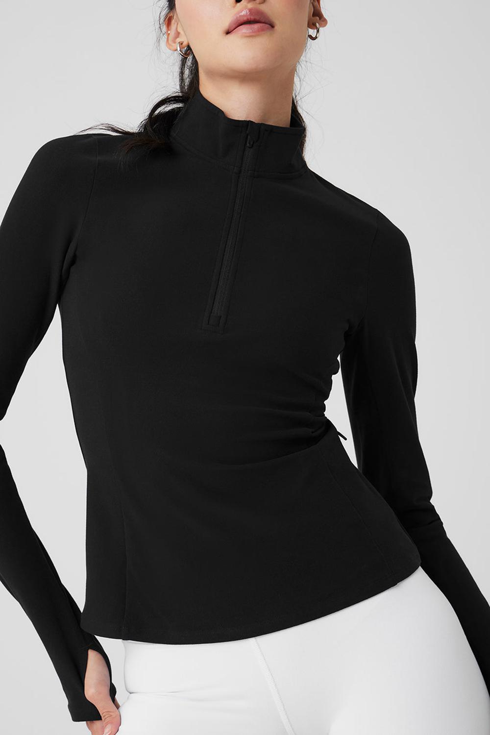 Black Alo Yoga Alosoft 1/2 Zip Rapid Women Pullover | KSA  ZOQ502761