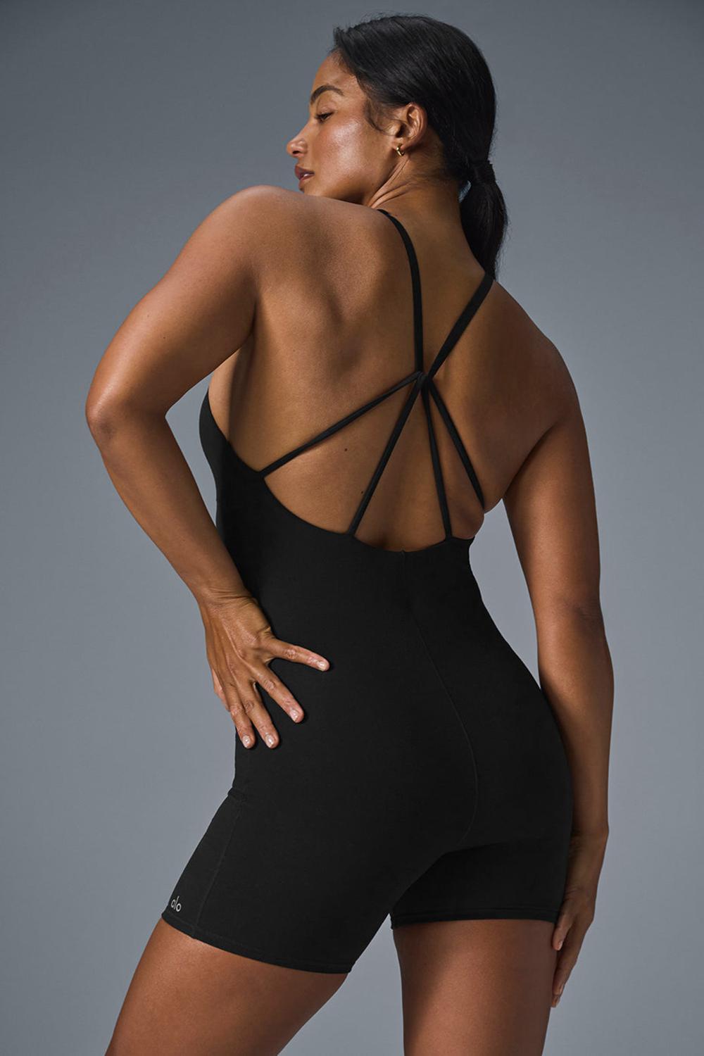 Black Alo Yoga Alosoft Center Stage Women Onesie | KSA  MZJ971028