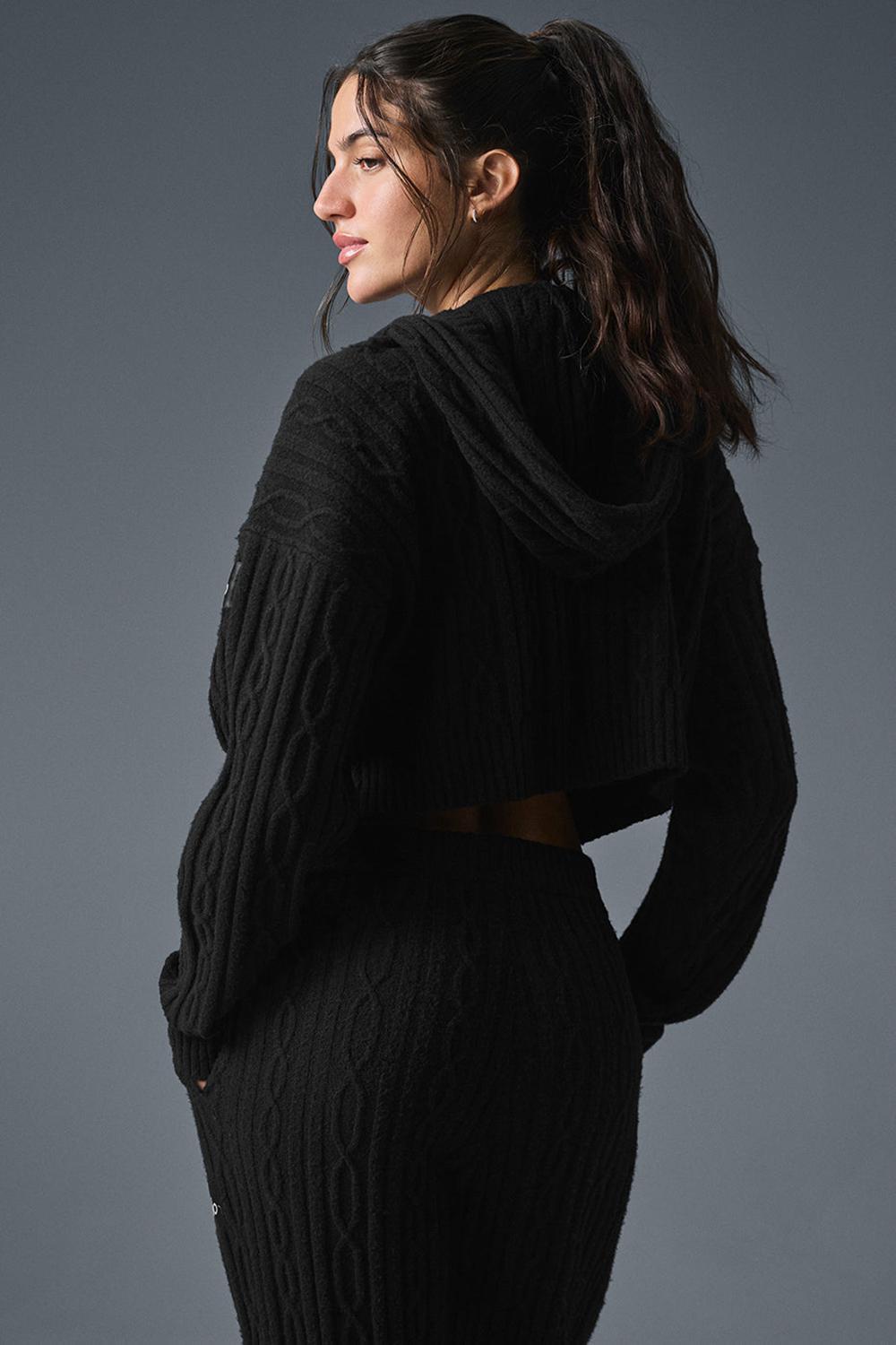 Black Alo Yoga Cable Knit Winter Bliss Women Hoodie | KSA  EBW814769