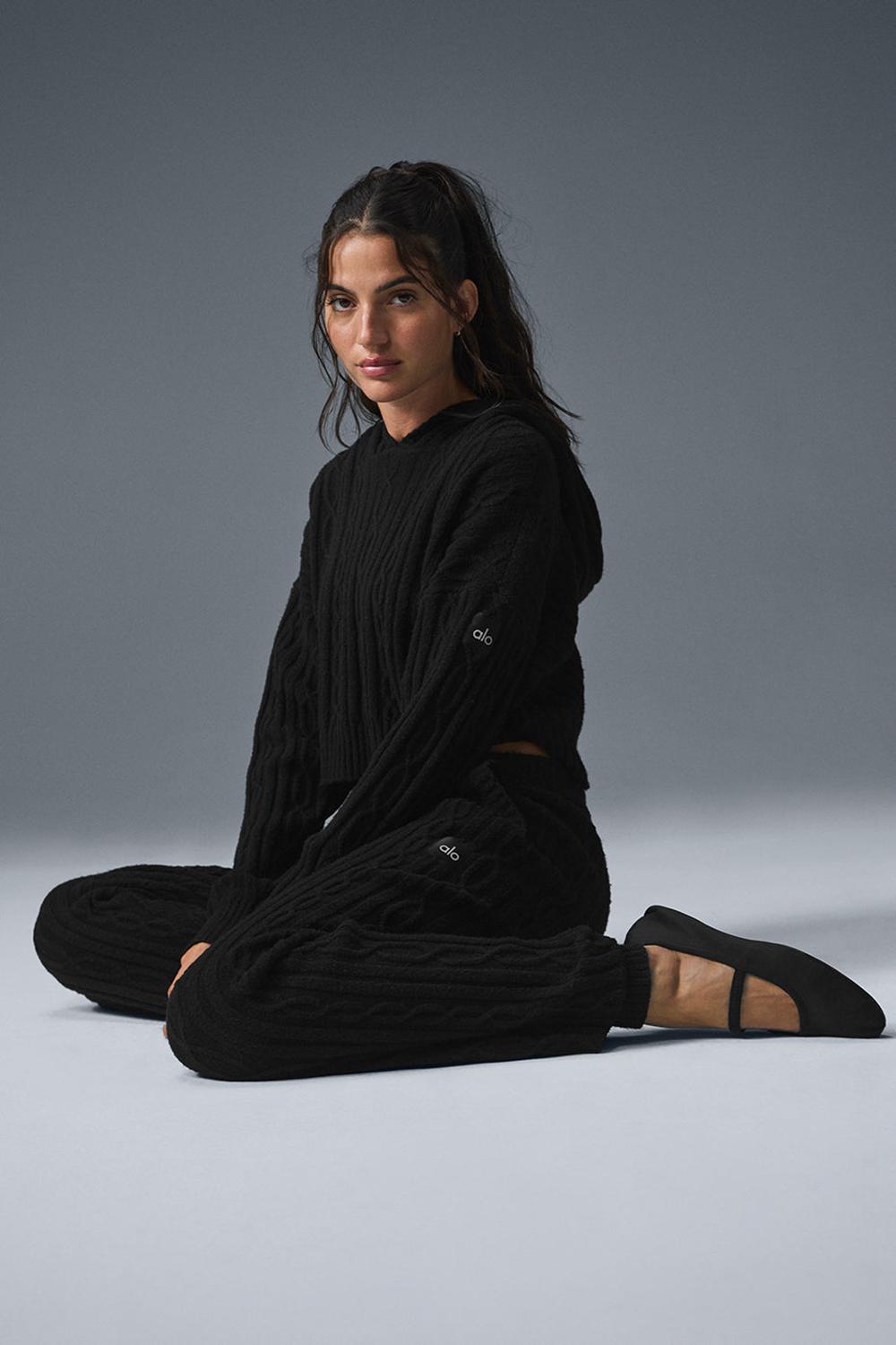Black Alo Yoga Cable Knit Winter Bliss Women Hoodie | KSA  EBW814769