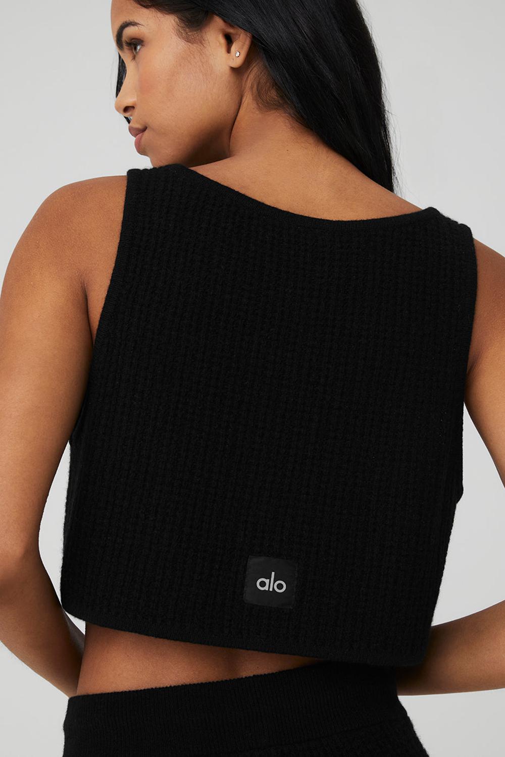 Black Alo Yoga Cashmere Plush Waffle Cropped Women Tank | KSA  RWB602483