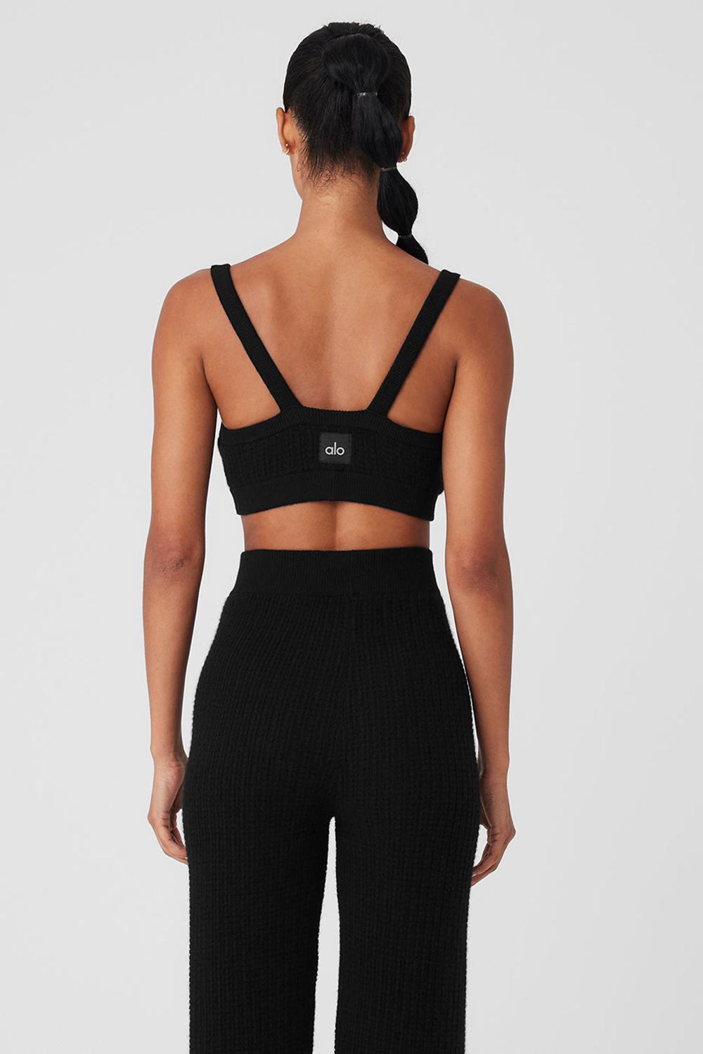 Black Alo Yoga Cashmere Plush Waffle V-Neck Women Bra | KSA  GCT725164