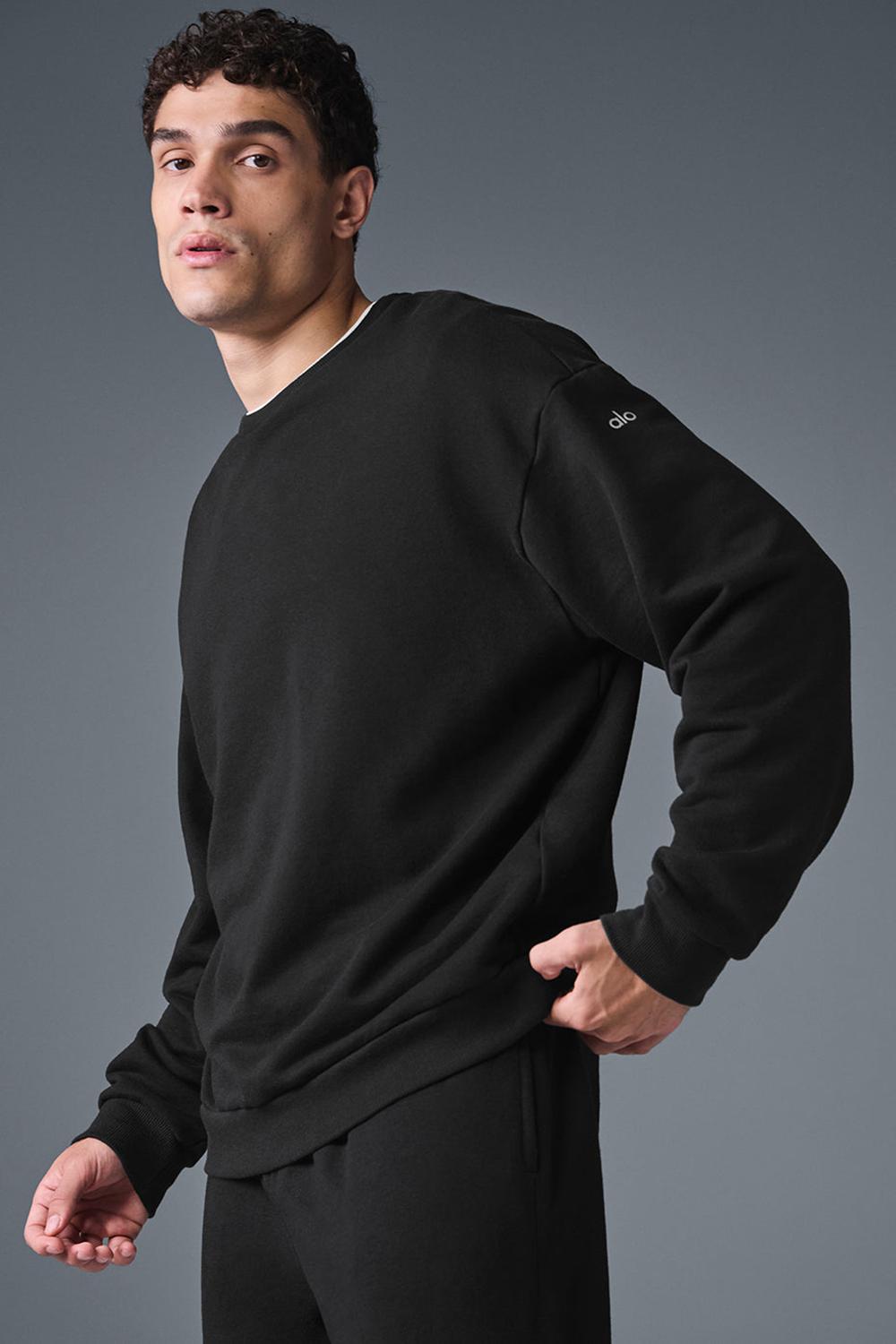 Black Alo Yoga Chill Crew Neck Men Pullover | KSA  ZSC584376