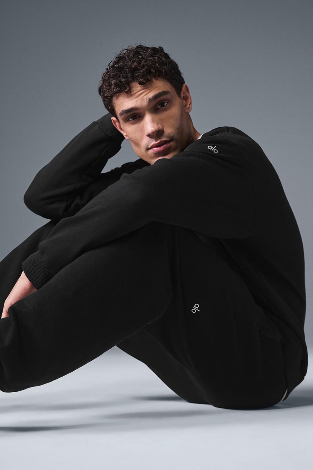 Black Alo Yoga Chill Crew Neck Men Pullover | KSA  ZSC584376